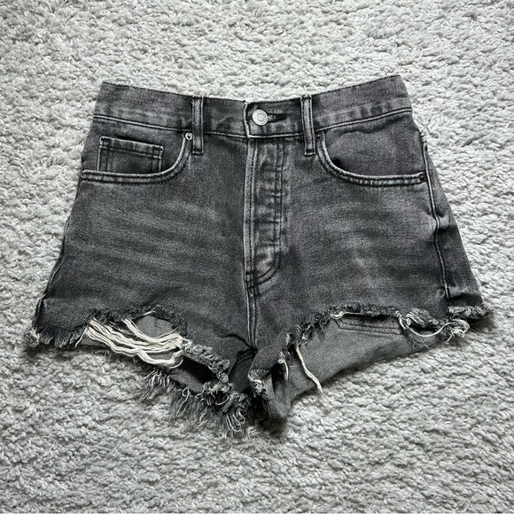 Pacsun Shorts Womens 24 Vintage High Rise Button Fly Raw Hem Frayed Edge Cotton - Picture 1 of 4